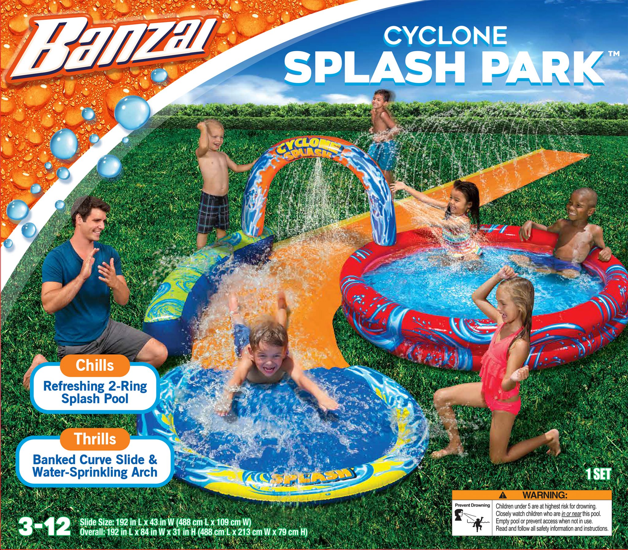 banzai cyclone splash park inflatable with sprinkling slide and water aqua pool