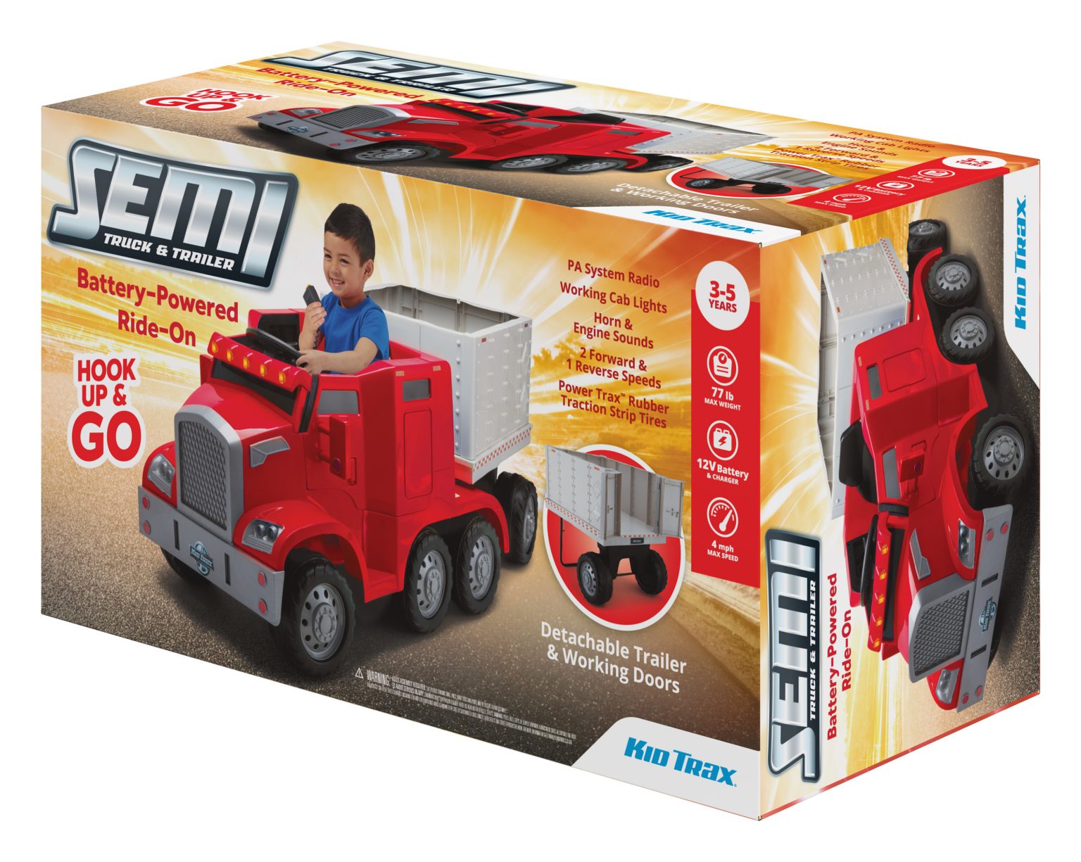 Semi Truck And Trailer Ride On Toy By Kid Trax Red Rig Lifetoyz