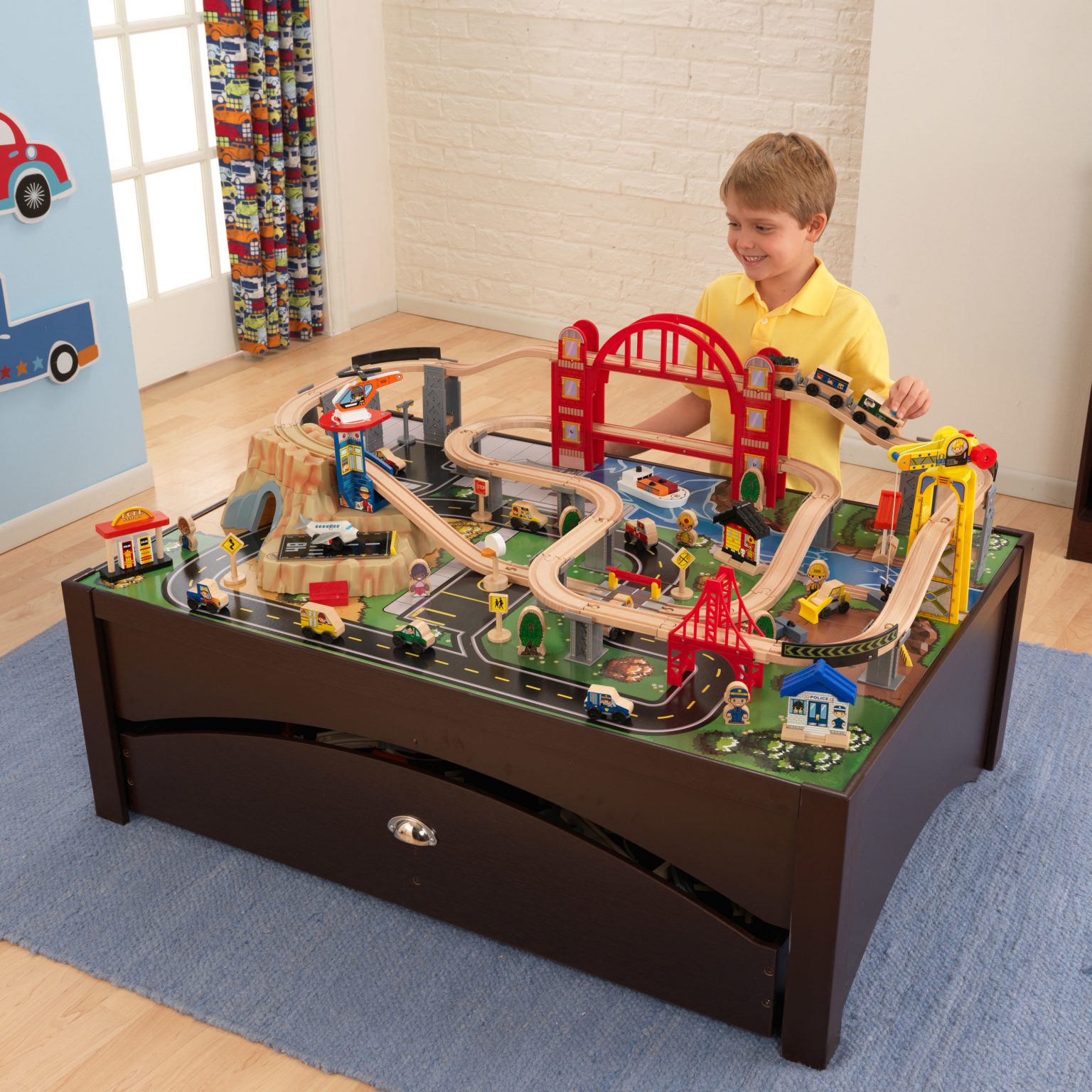 KidKraft Metropolis Wooden Train Set & Table with 100 Accessories